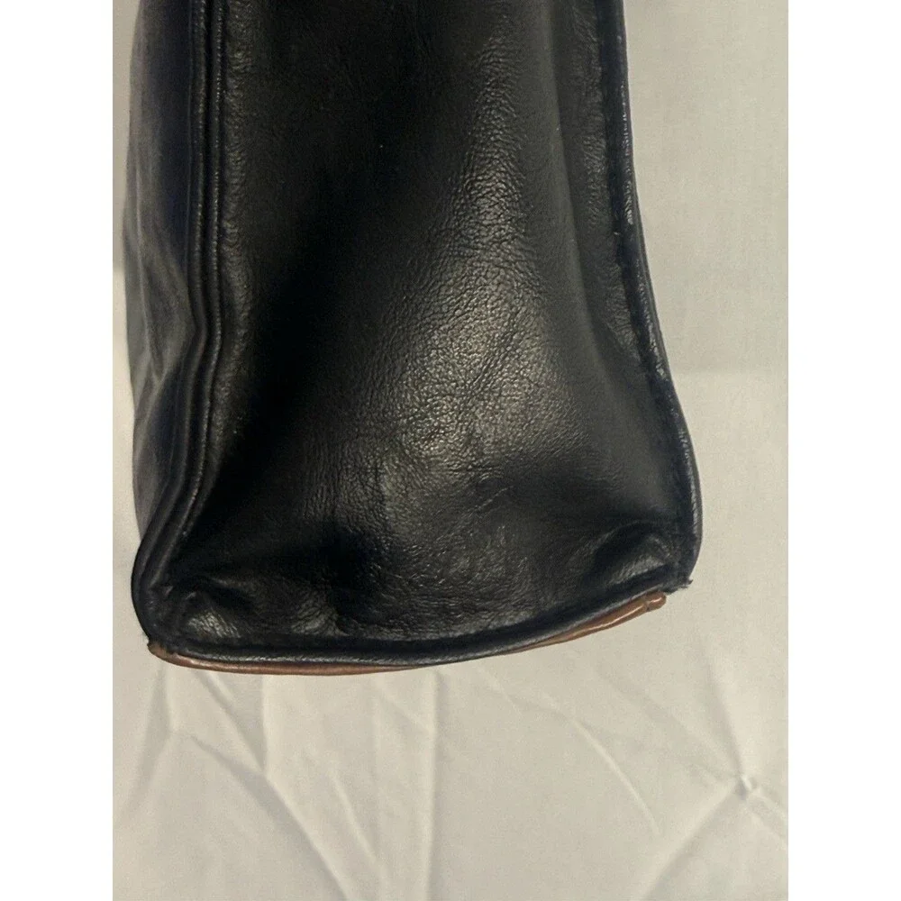 Vintage Capezio Faux Leather Crossbody Shoulder Bag Purse black w/Brown Trim